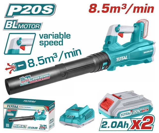 TOTAL ΕΠΑΓΓ. ΣΕΤ ΦΥΣΗΤΗΡΑΣ ΚΗΠΟΥ ΜΠΑΤ. Li-ion 20V / 2Ah / 2 ΜΠΑΤ BL Motor (TABLI20428E)