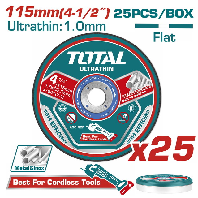 TOTAL ΔΙΣΚΟΣ ΚΟΠΗΣ ΙΣΙΟΣ ΙΝΟΧ/ΜΕΤΑΛΛΟΥ 115 Χ 1mm 25TEM ΣΕ ΜΕΤΑΛΛΙΚΟ ΚΟΥΤΑΚΙ (TAC11011525)