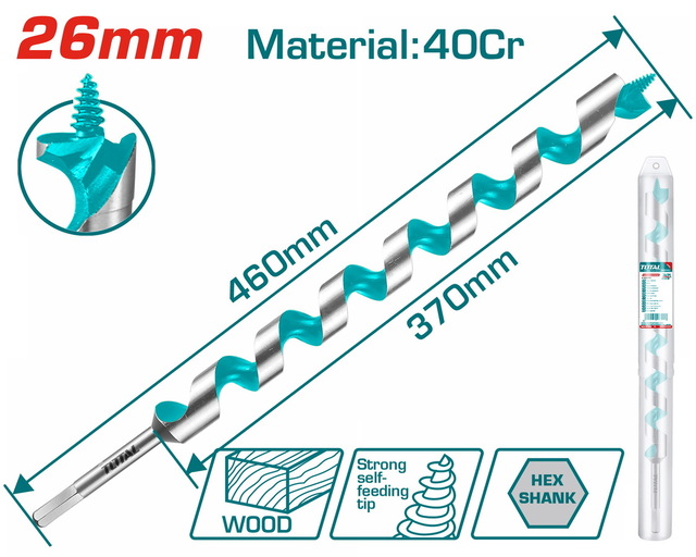 TOTAL ΤΡΥΠΑΝΙ ΞΥΛΟΥ ΤΥΠΟΥ ΑΡΙΔΑΣ 40Cr 26 Χ 460mm (TAC3526)