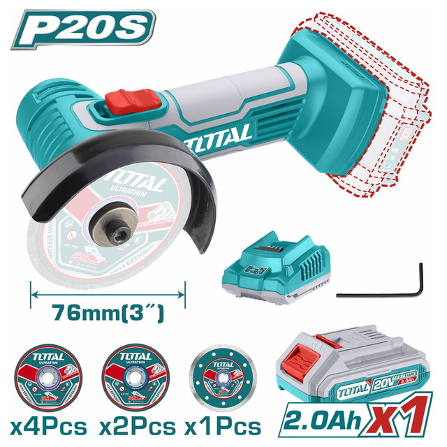 TOTAL ΕΠΑΓΓΕΛΜΑΤΙΚΟΣ MINI ΓΩΝΙΑΚΟΣ ΤΡΟΧΟΣ ΜΠΑΤ. Li-ion 20V / 2Ah / 1 ΜΠΑΤΑΡΙΑ (TAGLI76017)