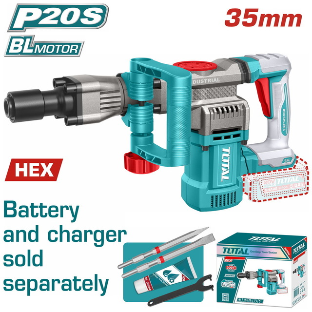 TOTAL ΕΠΑΓΓ. ΣΚΑΠΤΙΚΟ - ΚΑΤΕΔΑΦ SDS-HEX ΜΠΑΤ. Li-ion 20V ΧΩΡΙΣ ΜΠΑΤ & ΦΟΡΤΙΣΤΗ BL Motor (TDBLI20358)