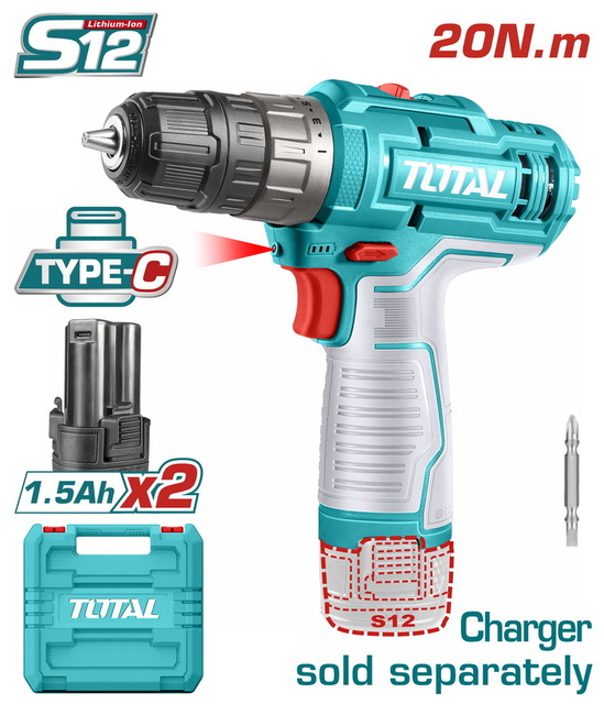 TOTAL ΔΡΑΠΑΝΟΚΑΤΣΑΒΙΔΟ ΜΠΑΤ. Li-ion 12V / 1.5Ah / 20Nm / 2 ΜΠΑΤ Type C (TDLI12202)