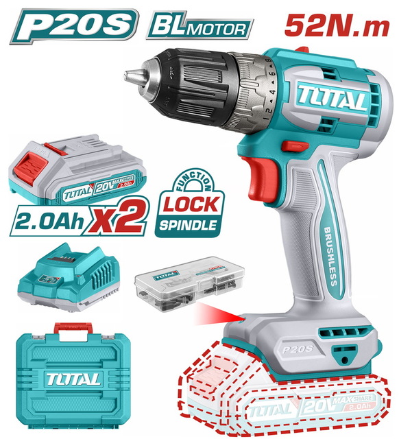 TOTAL ΕΠΑΓΓ. ΔΡΑΠΑΝΟΚΑΤΣΑΒΙΔΟ ΜΠΑΤ. Li-ion 20V / 2Ah / 52Nm / 2 ΜΠΑΤ (TDLI20453)