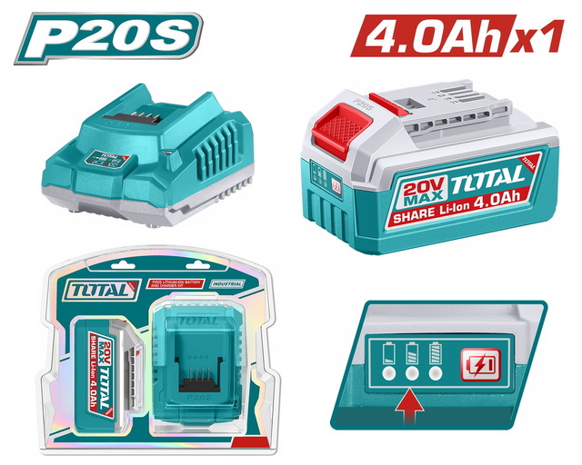 TOTAL ΕΠΑΓΓ. ΣΕΤ 1τεμ ΜΠΑΤ. TFBLI2002 Li-ion 20V/4Ah + 1τεμ ΦΟΡΤΙΣΤΗΣ TFCLI2001E (TFBCPK1012E)