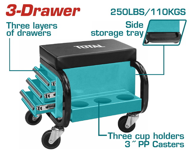 TOTAL ΕΠΑΓΓ. ΕΡΓΑΛΕΙΟΘΗΚΗ ΚΑΘΙΣΜΑ ΜΕ 3 ΣΥΡΤΑΡΙΑ ΚΑΙ ΡΟΔΕΣ 110Kg (THCS103)