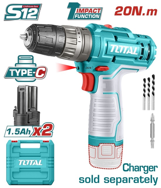 TOTAL ΔΡΑΠ/ΒΙΔΟ ΚΡΟΥΣΤΙΚΟ ΜΠΑΤ. Li-ion 12V / 1.5Ah / 20Nm / 2 ΜΠΑΤ (TIDLI12202)