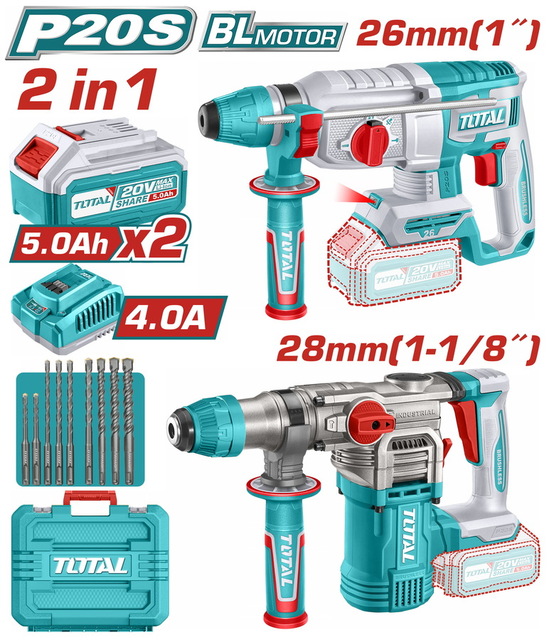 TOTAL ΕΠΑΓΓ. ΣΕΤ ΠΝΕΥΜΑΤΙΚΑ ΠΙΣΤΟΛΕΤΑ 2τεμ ΜΠΑΤ. Li-ion 20V / 5Ah / 2 ΜΠΑΤ. BL Motor (TOSLI250462E)