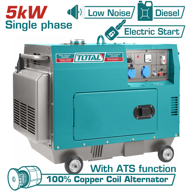 TOTAL ΓΕΝΝΗΤΡΙΑ DIESEL ΜΟΝΟΦΑΣΙΚΗ ΚΛΕΙΣΤΟΥ ΤΥΠΟΥ 5.000W ΜΕ ΑΥΤΟΜ. ΜΕΤΑΓΩΓΙΚΟ ΠΙΝΑΚΑ ATS (TP250001-1)