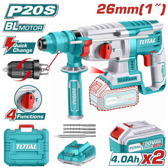 TOTAL ΕΠΑΓΓ. ΣΕΤ ΠΝΕΥΜΑΤΙΚΟ ΠΙΣΤΟΛΕΤΟ ΜΠΑΤ. Li-ion 20V / 4Ah / 2 ΜΠΑΤΑΡΙΕΣ ΜΕ ΤΑΧΥΤΣΟΚ (TRHLI202289)