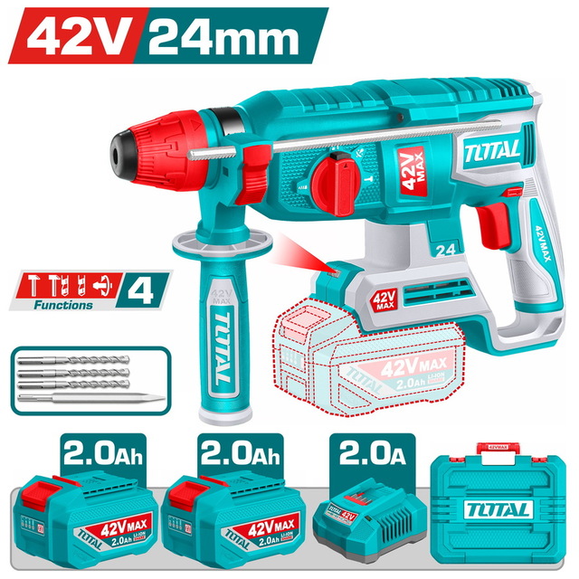 TOTAL ΕΠΑΓΓ. ΣΕΤ ΠΝΕΥΜΑΤΙΚΟ ΠΙΣΤΟΛΕΤΟ ΜΠΑΤ. Li-ion 42V / 24mm/ 2Ah / 2 ΜΠΑΤ BL Motor (TRHLI422482E)