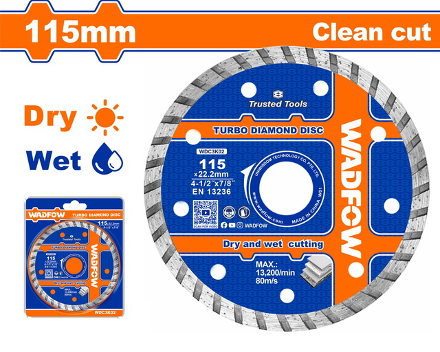 WADFOW ΔΙΑΜΑΝΤΟΔΙΣΚΟΣ TURBO ΞΗΡΑΣ & ΥΓΡΑΣ ΚΟΠΗΣ 115mm (WDC3K02)
