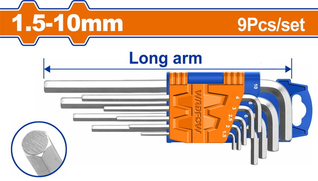 WADFOW ΣΕΤ ΚΛΕΙΔΙΑ ΑΛΛΕΝ ΜΑΚΡΙΑ 1.5 - 10mm 9ΤΕΜ (WHK1291)