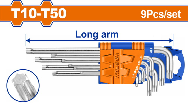 WADFOW ΣΕΤ ΚΛΕΙΔΙΑ TORX ΜΑΚΡΙΑ T10-T50 9ΤΕΜ (WHK3291)