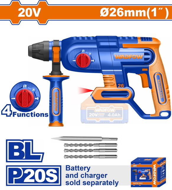 WADFOW ΠΝΕΥΜΑΤΙΚΟ ΠΙΣΤΟΛΕΤΟ ΜΠΑΤ. Li-ion 20V / 26mm ΧΩΡΙΣ ΜΠΑΤΑΡΙΑ & ΦΟΡΤΙΣΤΗ (WLM1526)