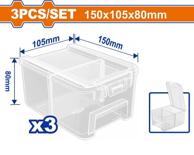 WADFOW ΣΕΤ ΔΙΑΦΑΝΑ ΚΟΥΤΙΑ ΑΠΟΘΗΚΕΥΣΗΣ 150Χ105Χ80mm 3TEM (WTB8333)