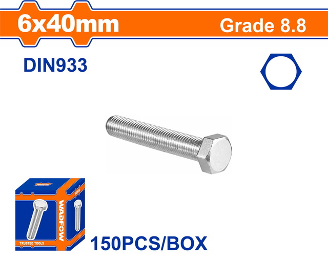 WADFOW ΒΙΔΑ ΕΞΑΓΩΝΗ ΓΑΛΒ. 8.8 DIN933 6X40 150TEM (WXSP518A)