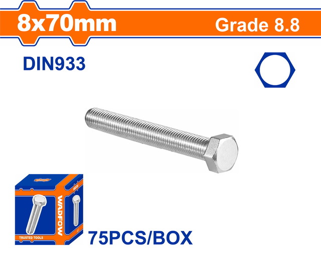 WADFOW ΒΙΔΑ ΕΞΑΓΩΝΗ ΓΑΛΒ. 8.8 DIN933 8X70 75TEM (WXSP52DA)