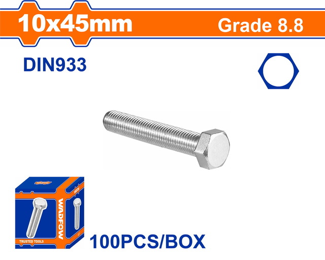 WADFOW ΒΙΔΑ ΕΞΑΓΩΝΗ ΓΑΛΒ. 8.8 DIN933 10X45 100TEM (WXSP539A)