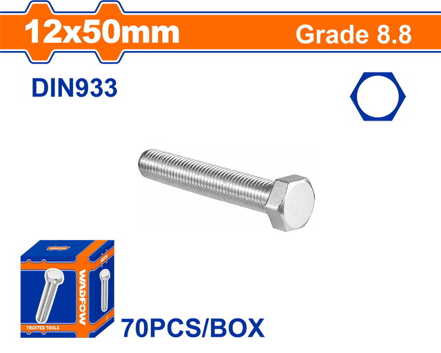 WADFOW ΒΙΔΑ ΕΞΑΓΩΝΗ ΓΑΛΒ. 8.8 DIN933 12X50 70TEM (WXSP54AA)