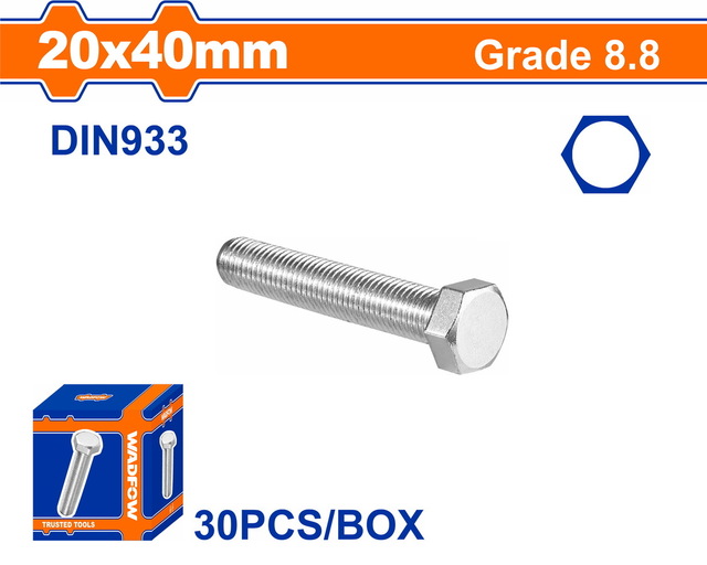 WADFOW ΒΙΔΑ ΕΞΑΓΩΝΗ ΓΑΛΒ. 8.8 DIN933 20X40 30TEM (WXSP588A)