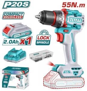 TOTAL ΕΠΑΓΓ. ΔΡΑΠ/ΒΙΔΟ ΜΠΑΤ. Li-ion 20V / 2Ah / 55Nm / 2 ΜΠΑΤ BL Motor (TDLI205582E)