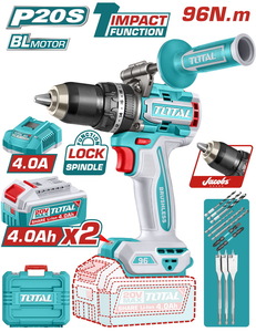 TOTAL ΕΠΑΓΓ. ΔΡΑΠ/ΒΙΔΟ ΚΡΟΥΣΤΙΚΟ ΜΠΑΤ. Li-ion 20V / 4Ah / 96Nm / 2 ΜΠΑΤ BL Motor (TIDLI209686E)
