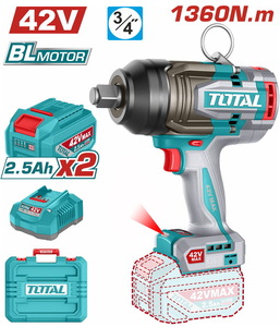 TOTAL ΕΠΑΓΓ. ΜΠΟΥΛΟΝΟΚΛΕΙΔΟ ΜΠΑΤ. Li-ion 42V / 2.5Ah / 1360Nm / 2 ΜΠΑΤ BL Motor (TIWLI421362E)