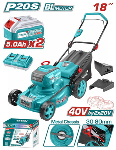 TOTAL ΕΠΑΓΓ. ΜΗΧΑΝΗ ΓΚΑΖΟΝ ΜΠΑΤ. Li-ion 2X20V / 5Ah / 46cm / 2 ΜΠΑΤ BL Motor (TLMLI20186)