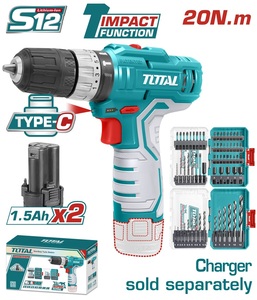 TOTAL ΕΠΑΓΓ. ΔΡΑΠ/ΒΙΔΟ ΚΡΟΥΣΤΙΚΟ ΜΠΑΤ. Li-ion 12V / 1.5Ah / 20Nm / 2 ΜΠΑΤ Type-C (TOSLI241197E)