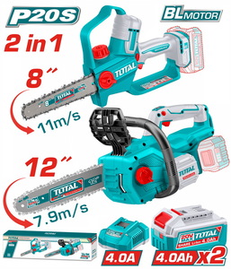 TOTAL ΕΠΑΓΓ. ΣΕΤ ΑΛΥΣΟΠΡΙΟΝΑ 8" + 12" ΜΠΑΤ. Li-ion 20V / 4Ah / 2 ΜΠΑΤ BL Motor (TOSLI251085E)
