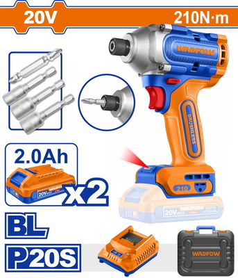 WADFOW ΠΑΛΜΙΚΟ ΚΑΤΣΑΒΙΔΙ ΜΠΑΤ. Li-ion 20V / 210Nm / 2Ah / 2 ΜΠΑΤ BL Motor (WCD2B21E)