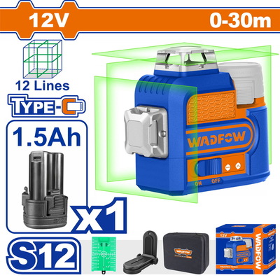 WADFOW ΑΛΦΑΔΙ LASER 12V / 3D ΑΥΤΟ-ΟΡΙΖΟΝΤΙΟΥΜΕΝΟ ΣΤΑΥΡΟΥ 0-30m ΜΕ ΠΡΑΣΙΝΕΣ ΑΚΤΙΝΕΣ (WLE8M12)