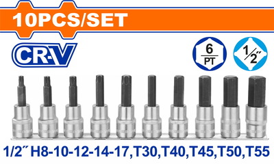 WADFOW ΣΕΤ ΚΑΡΥΔΑΚΙΑ ΑΛΛΕΝ+TORX 1/2" 10ΤΕΜ (WST1412)