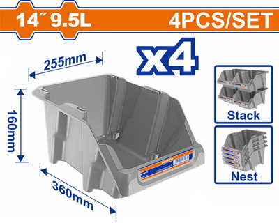 WADFOW ΣΚΑΦΑΚΙ ΑΠΟΘΗΚΕΥΣΗΣ 14" 360Χ255Χ160mm 4ΤΕΜ (WTB0605)