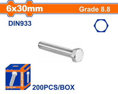 WADFOW ΒΙΔΑ ΕΞΑΓΩΝΗ ΓΑΛΒ. 8.8 DIN933 6X30 200TEM (WXSP516A)